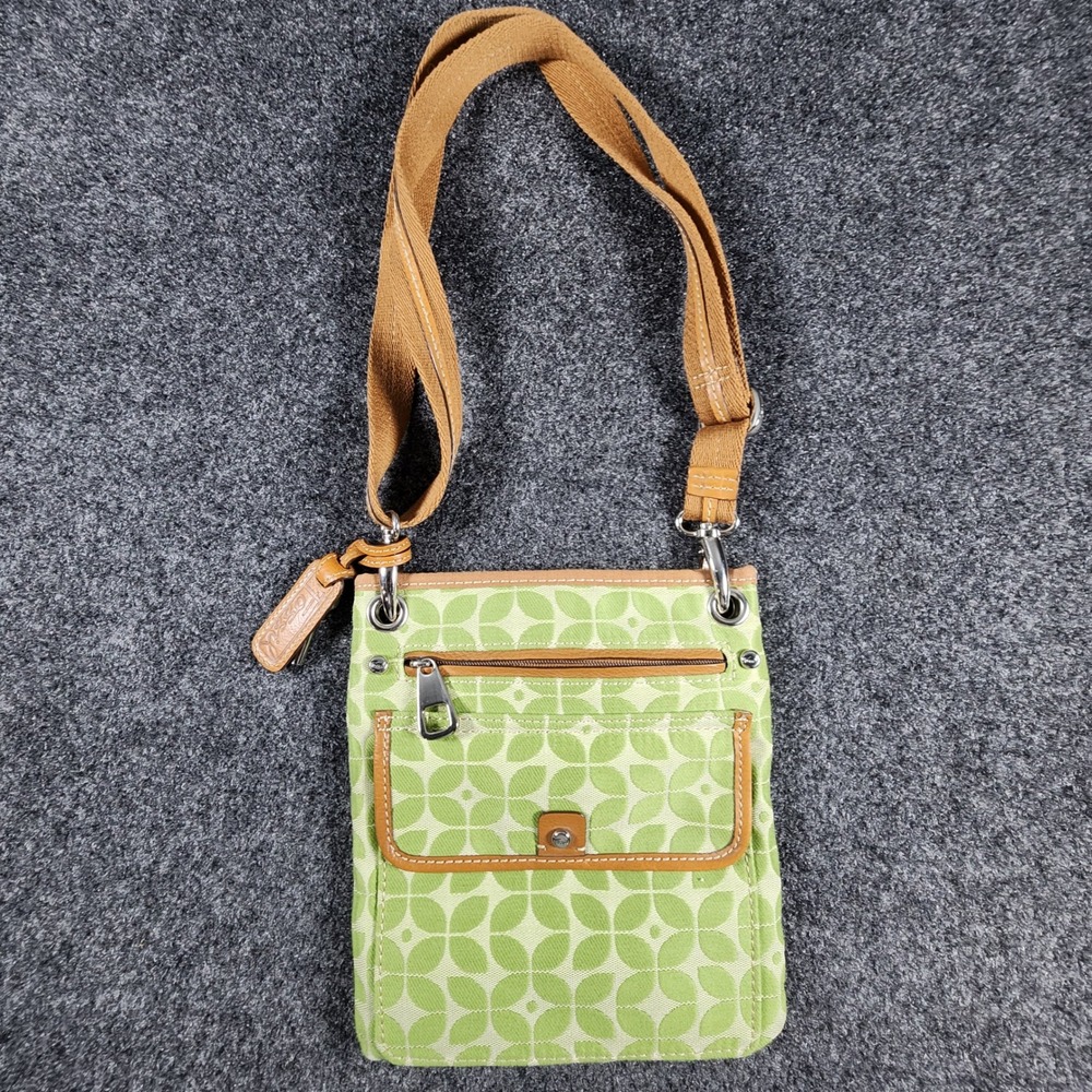 Fossil Crossbody Bag Womens Small Green Floral Jacquard Fabric Leather Trim